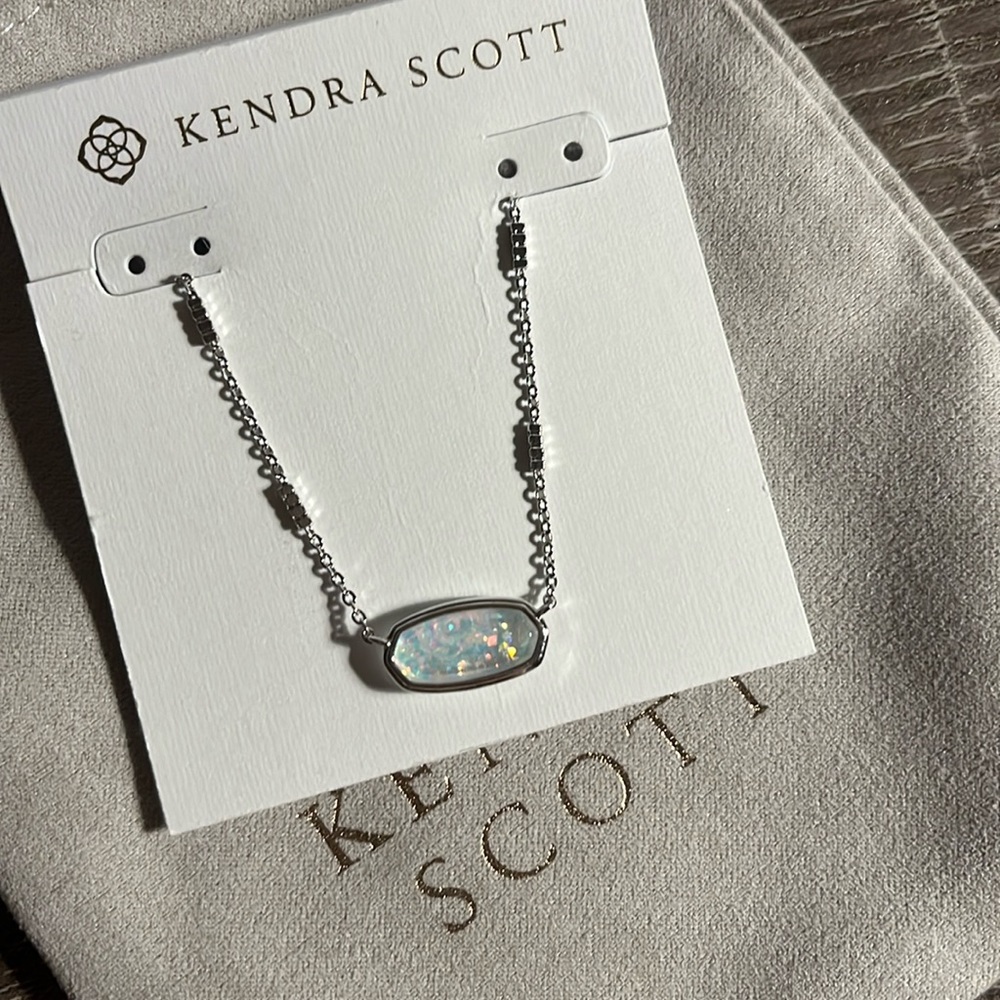 NWT Kendra Scott Silver Framed Elisa White Iridescent Glitter